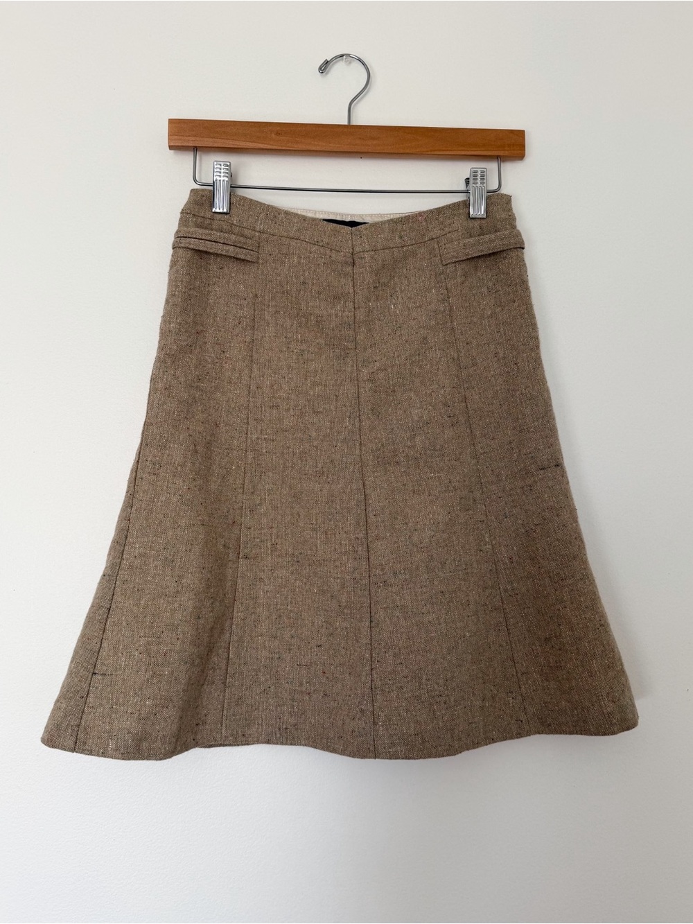 Vintage Tan Tweed Metallic Sailor Above the Knee Flare Skirt
